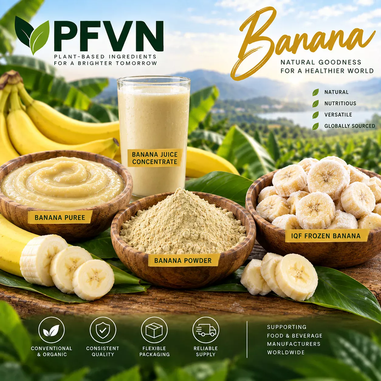 Banana iqf frozen for industrial manufacturing