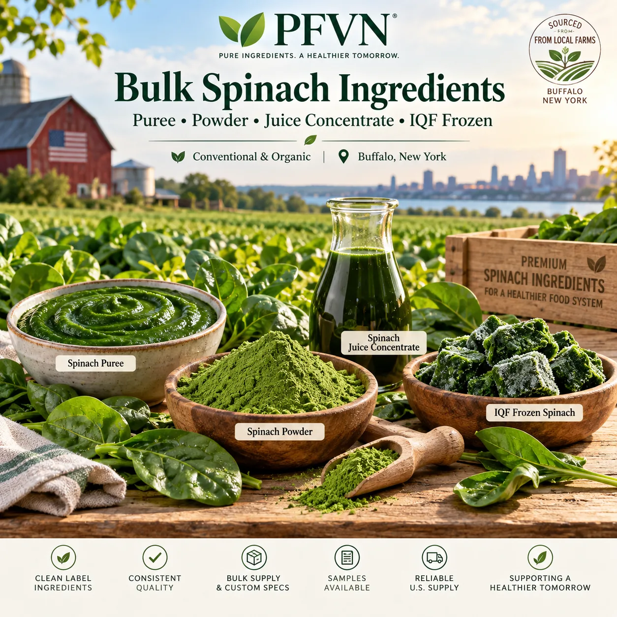 Spinach puree for industrial manufacturing
